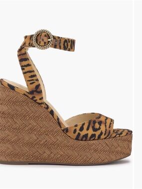 Jessica Simpson Leopard Print Wedge Sandals with Gold Buckle